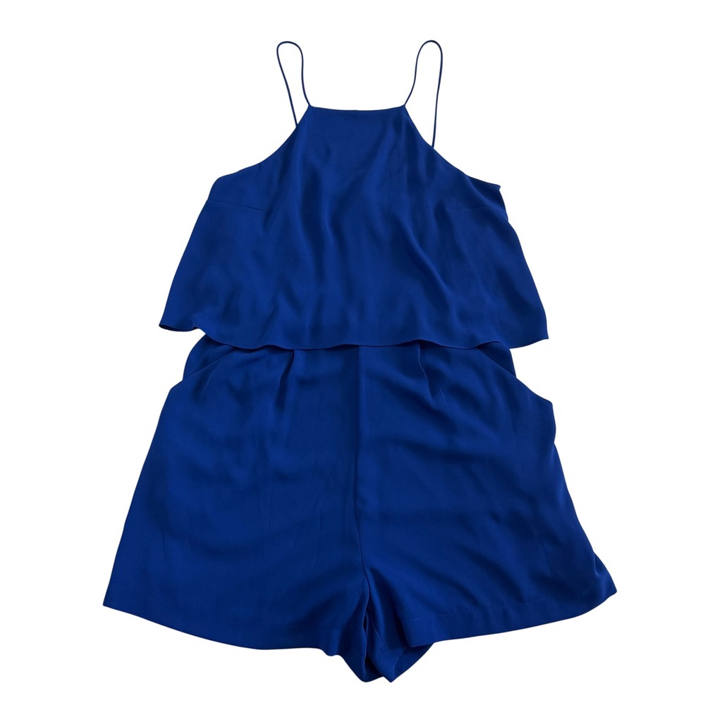 Express Royal Blue Popover Halter Romper Womens 4 Spaghetti Strap Pockets